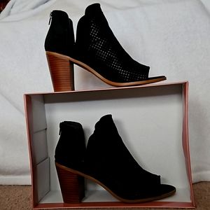 Fergie Black stacked heel peeptoe bootie